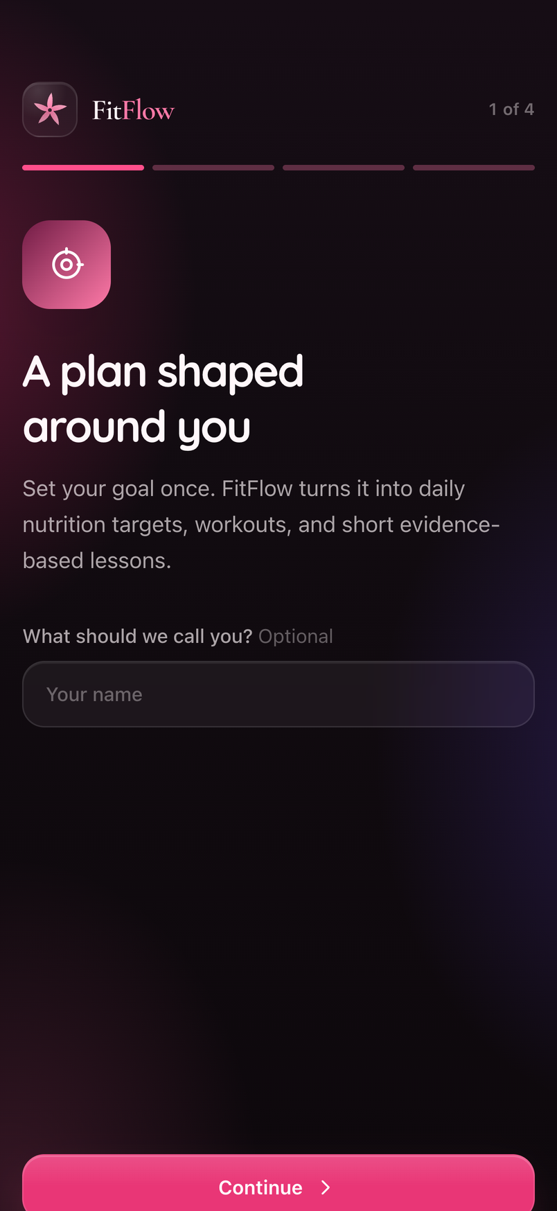 FitFlow motion-bloom onboarding screen
