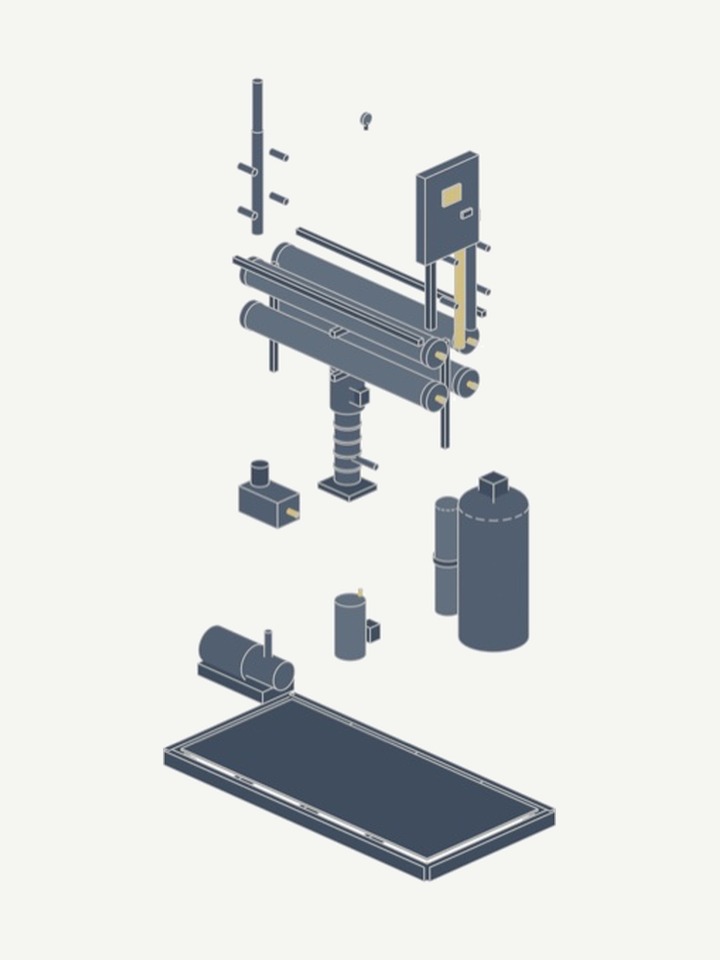 Exploded 3D water-treatment system