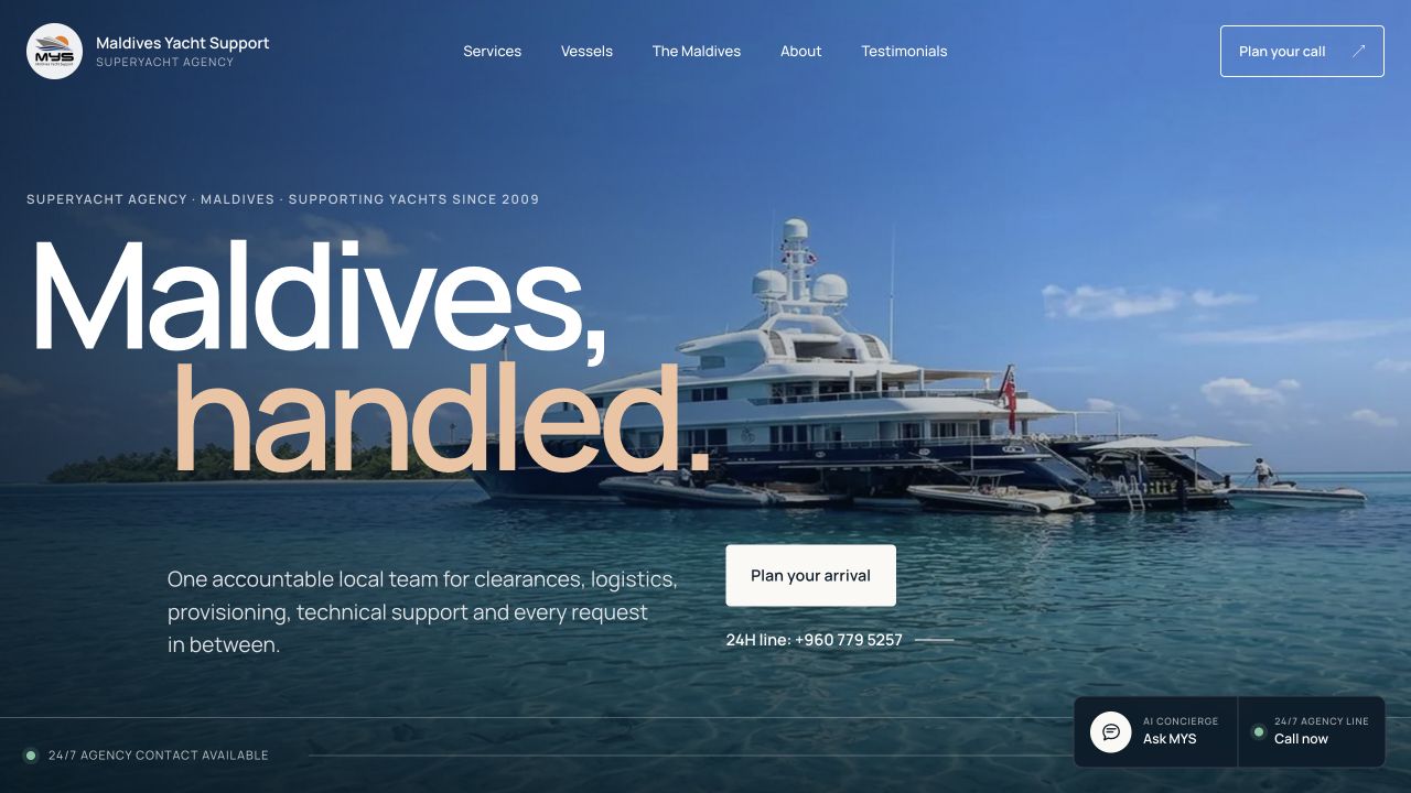 Current Maldives Yacht Support website preview