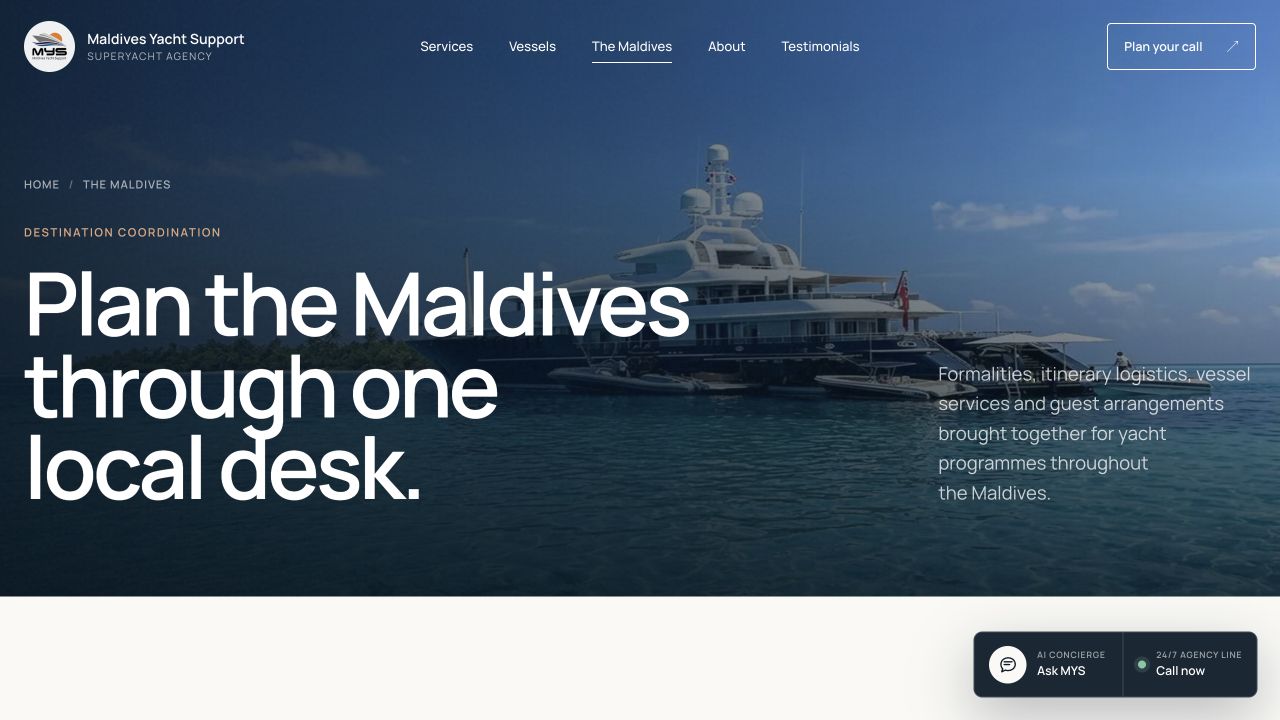 Maldives Yacht Support destination planning page